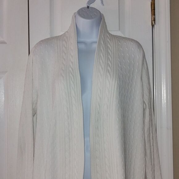 Kim Rogers White ribbed open front cardigan sweater Sz L - Picture 3 of 5